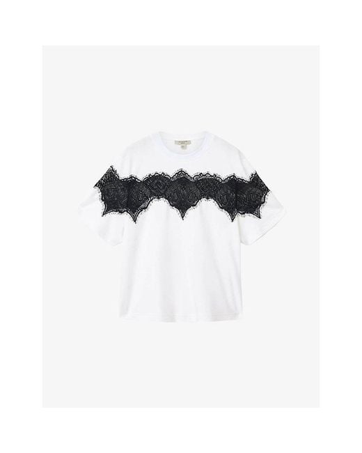 AllSaints Black Lisa Lace-Embroidered Cotton T-Shirt