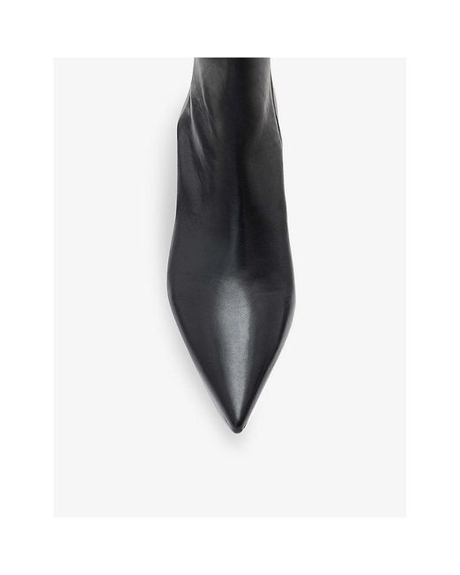 AllSaints Black Vivian Logo-Embossed Heeled Leather Ankle Boots