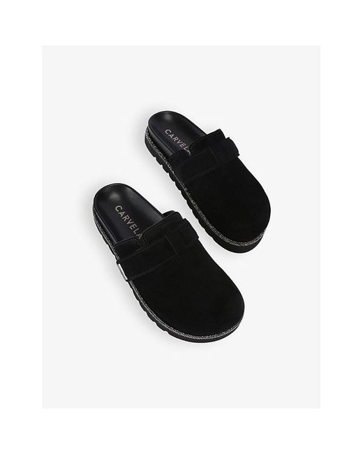 Carvela Kurt Geiger Black Dazzle Embellished-Trim Suede Mules