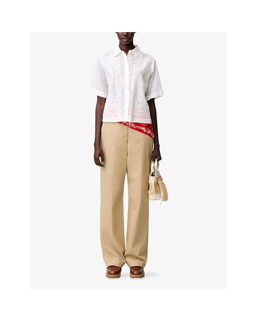 Claudie Pierlot White Embroidered Short-Sleeved Cotton-Blend Shirt