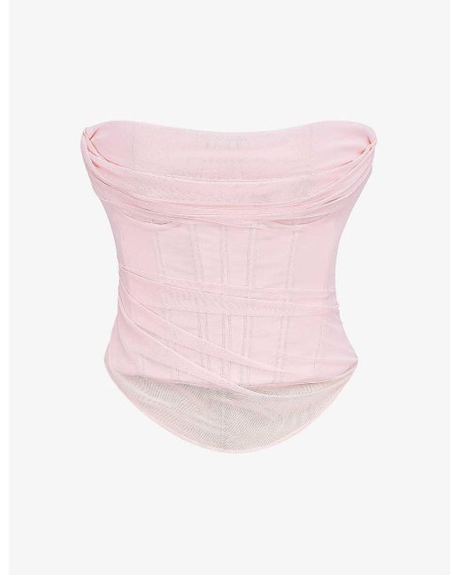 House Of Cb Pink Georgie Gathered Strapless Woven Corset