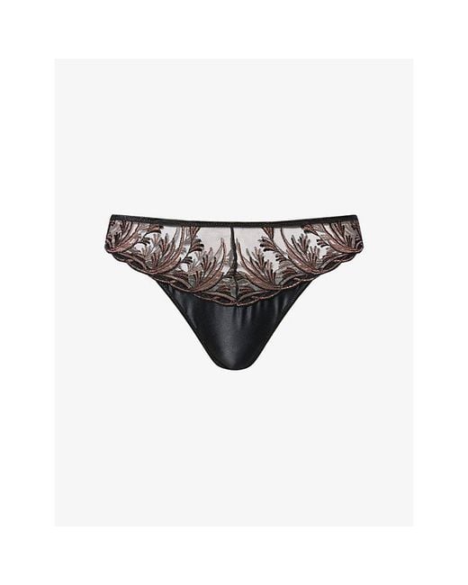 Aubade Black Cosmic Romance Satin And Lace Tanga Briefs