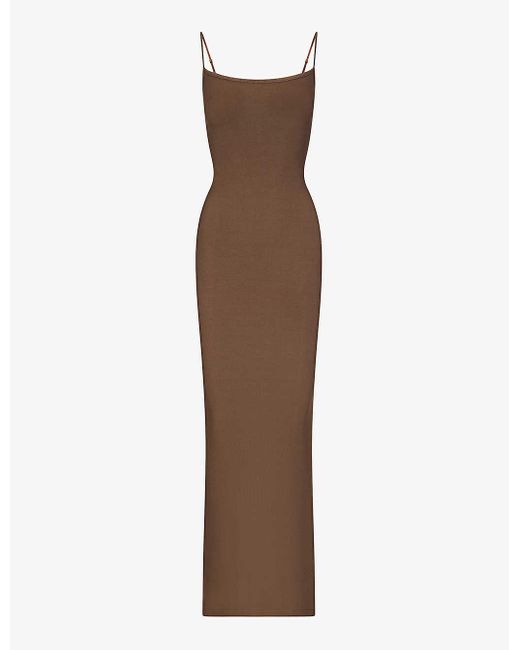 Skims Brown Soft Lounge Scoop-neck Stretch-modal Maxi Slip Dress X