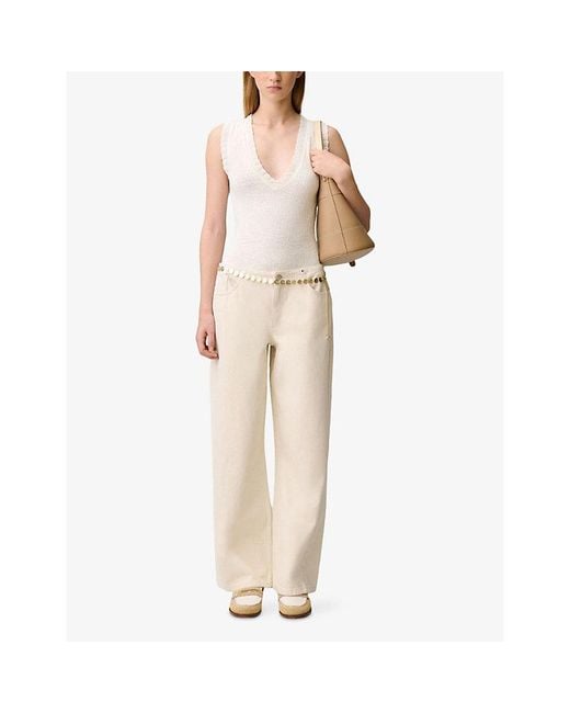 Claudie Pierlot White V-Neck Jacquard Knitted Bodysuit