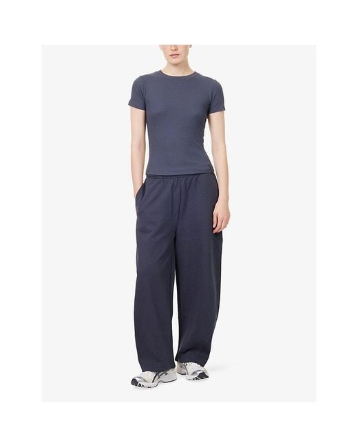 ADANOLA Blue Ribbed Short-Sleeve Stretch-Modal Top