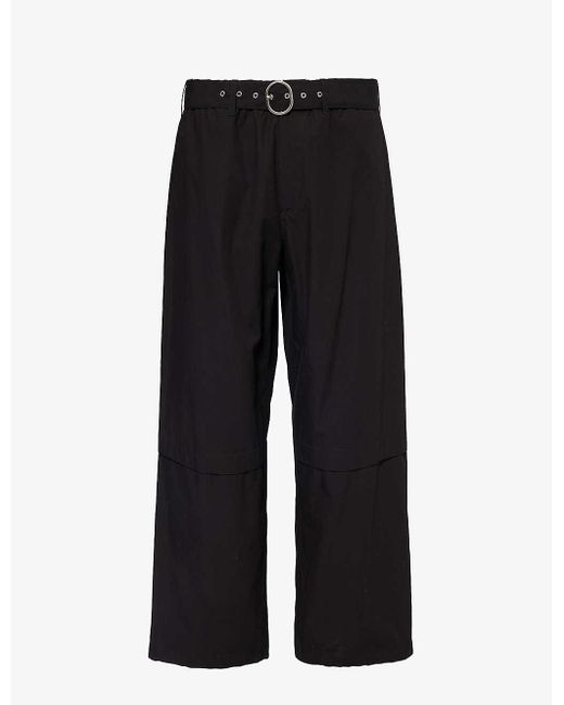 Jil Sander Black Wide-leg Mid-rise Cotton Trousers for men