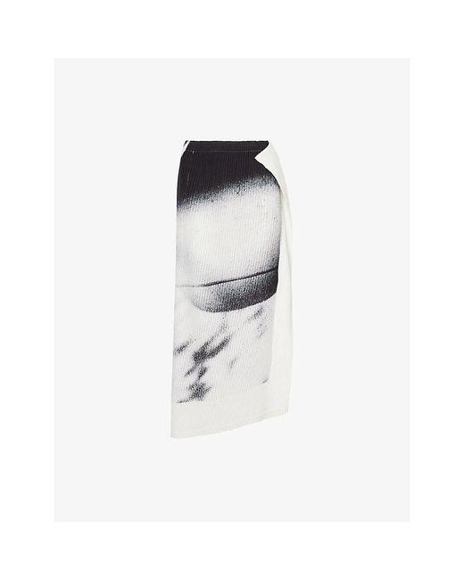 Issey Miyake White Study Pleats Asymmetric Knitted Midi Skirt