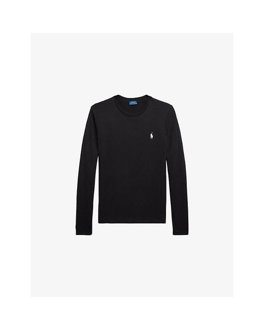 Polo Ralph Lauren Black Logo-Embroidered Long-Sleeve Cotton Top