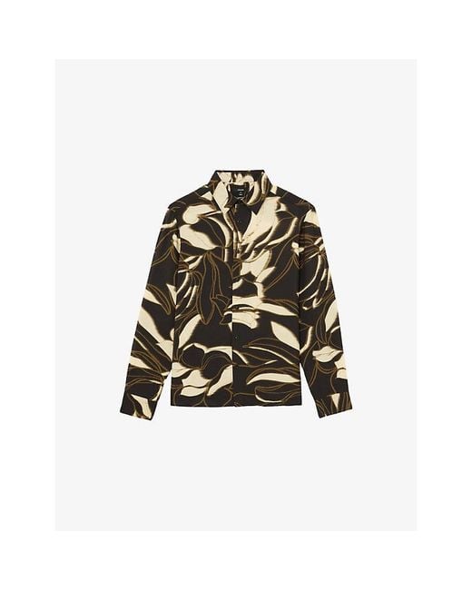 Reiss Black Paloma Floral-Print Woven Shirt for men