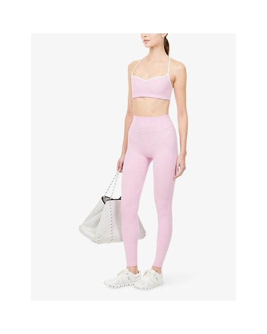 BO+TEE Pink High-Rise Embossed-Logo Stretch-Woven Leggings