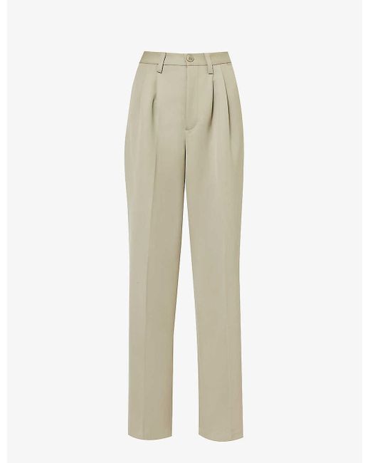 Anine Bing Natural Carrie Wide-leg High-rise Wool Trousers