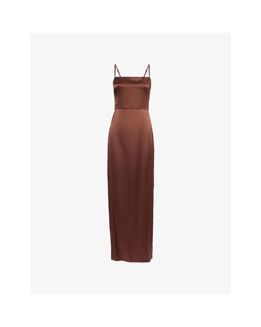 Reformation Brown Frankie Shoulder-Straps Silk Midi Dress