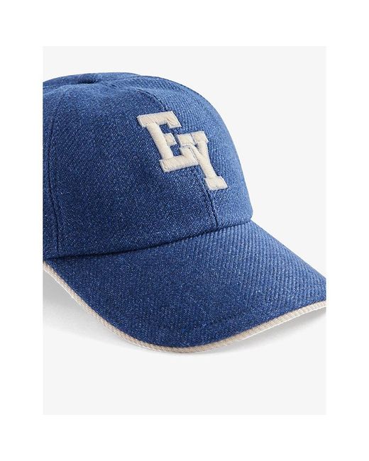 Eleventy Blue Brand-appliqué Linen-blend Cap for men