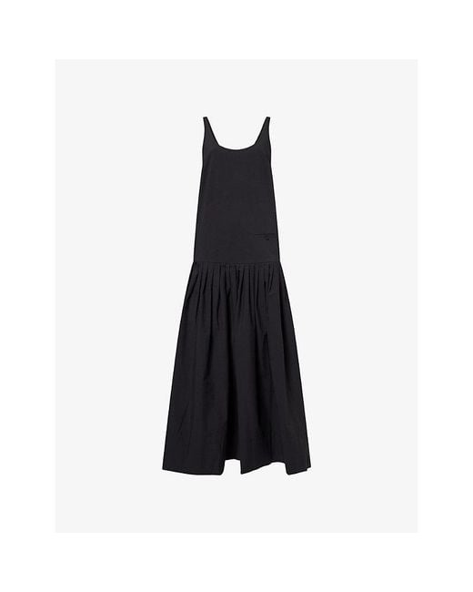 St. Agni Black Dropped-Waist Scoop-Neck Cotton-Blend Maxi Dress