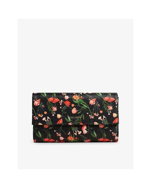 Ted Baker Green Paitiia Floral-print Faux-leather Travel Wallet