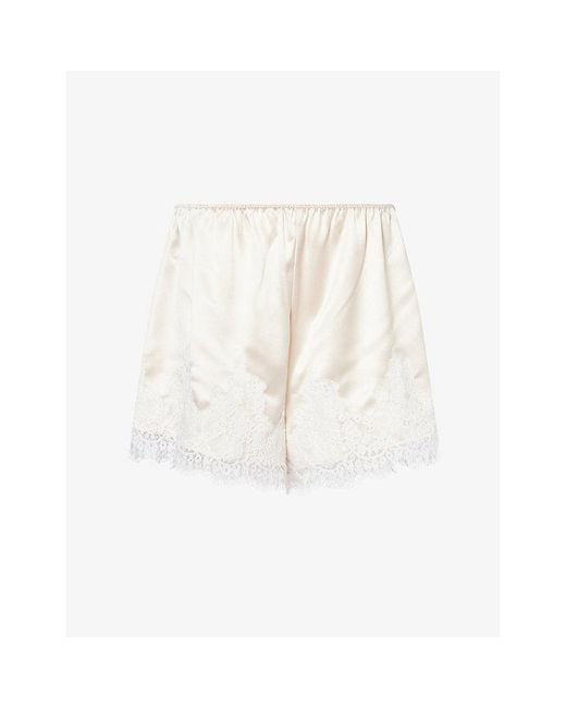 Dissh White Selene Lace-Trim Satin Shorts