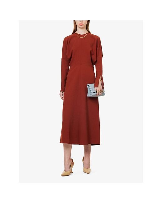 Victoria Beckham Red Dolman-sleeve Woven Midi Dress