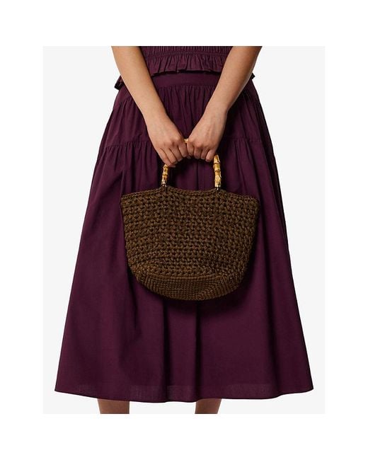 Whistles Brown Bamboo-Handle Crochet Bag