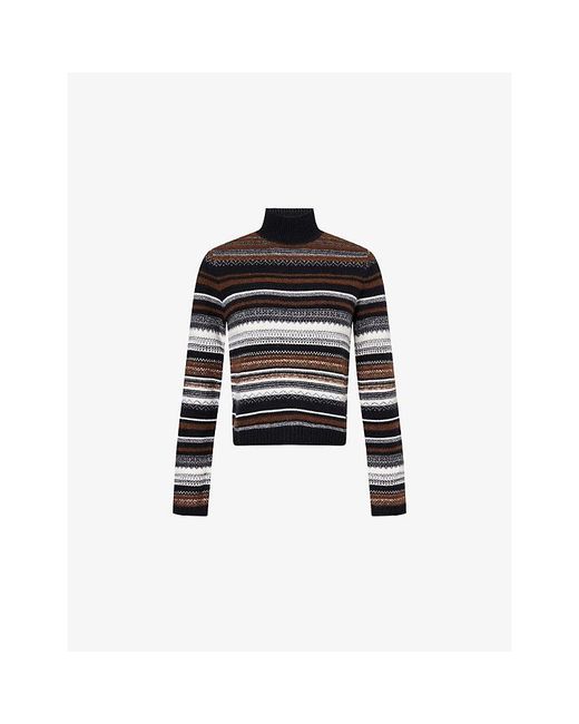 ME+EM Black Striped High-Neck Wool-Blend Jumper