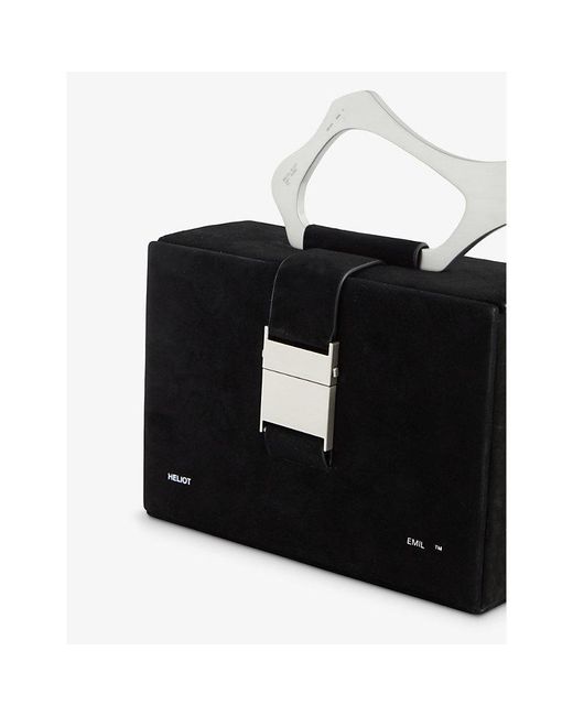 HELIOT EMIL Black Foiled-branding Structured Suede Top-handle Bag for men