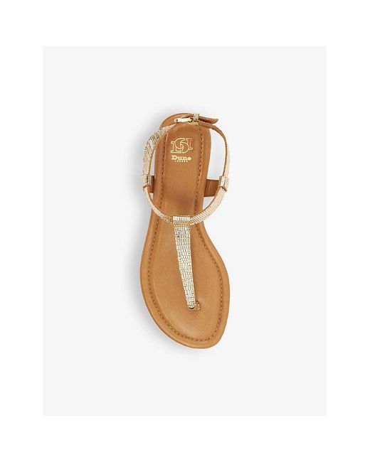 Dune Brown Lari Slim Toe-post Flat Leather Sandals