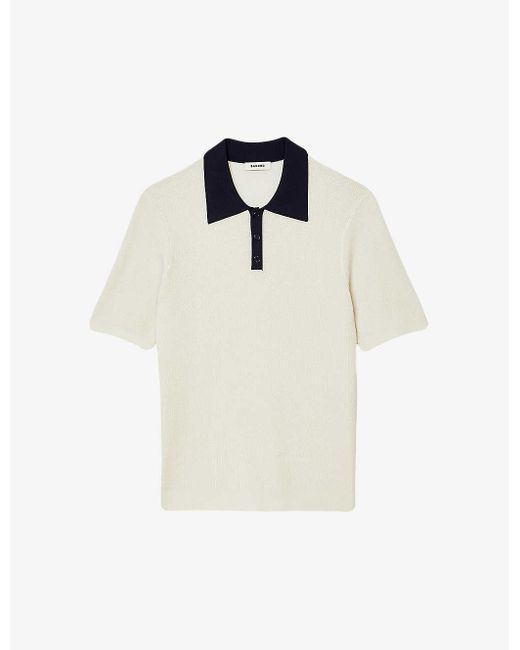 Sandro White Contrast-collar Stretch-knit Polo Shirt for men