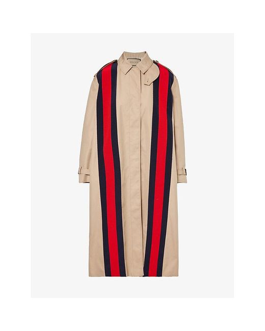 Gucci Red Striped-trim Relaxed-fit Cotton-blend Coat