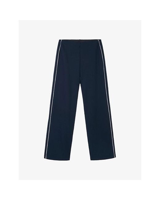 The White Company Blue Double Side-Stripe Wide-Leg Mid-Rise Stretch-Jersey Trousers