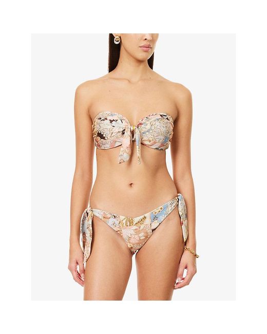 Zimmermann Natural Daylight Floral-Print Bandeau Bikini Top