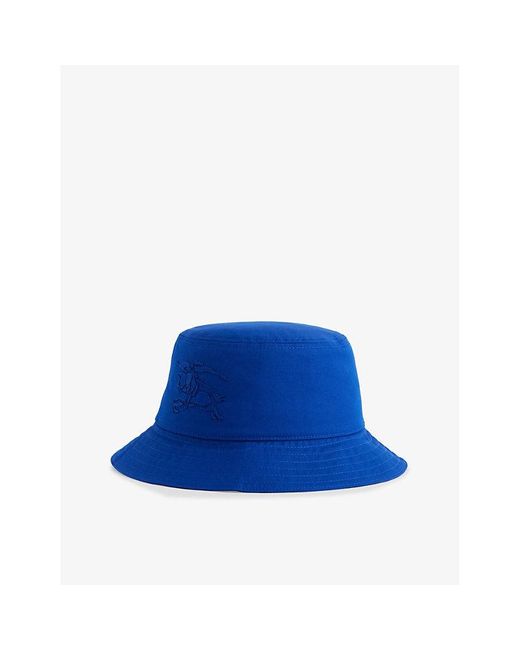 Burberry Blue Brand-embroidered Wide-brim Cotton Bucket Hat