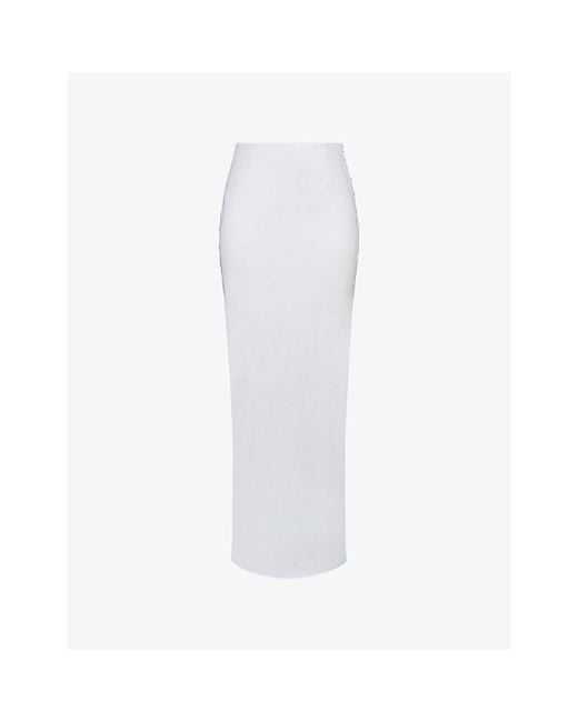 House Of Cb White Lyra V-Back Draped Stretch-Cotton Maxi Skirt
