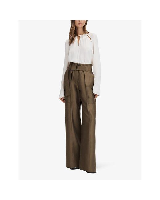 Reiss Green Maria Paper-bag Woven Trousers