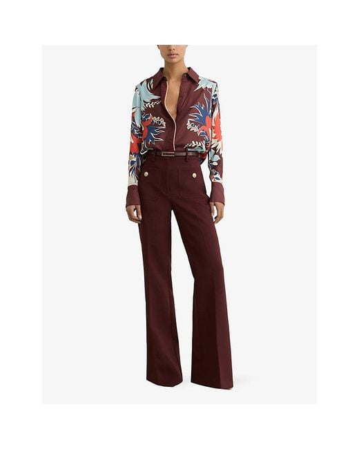 Reiss Red Lia Floral-Print Woven Shirt