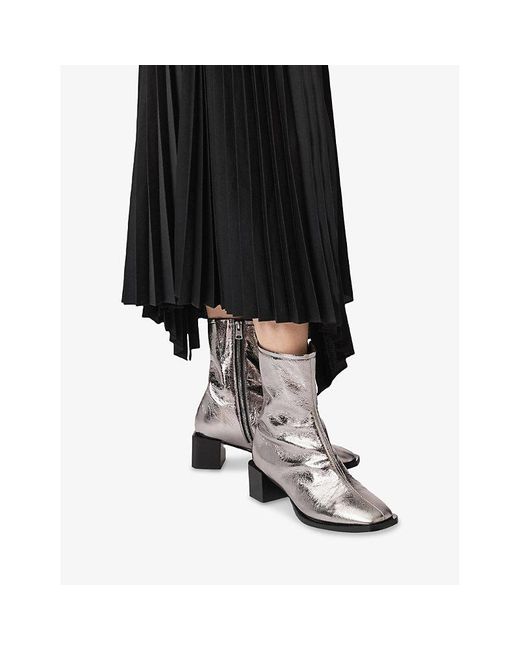 AllSaints White Avril Metallic-Leather Heeled Ankle Boots