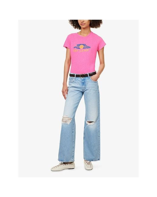 Mother Pink The Lil Sinful Graphic-Print Cotton-And-Linen T-Shirt