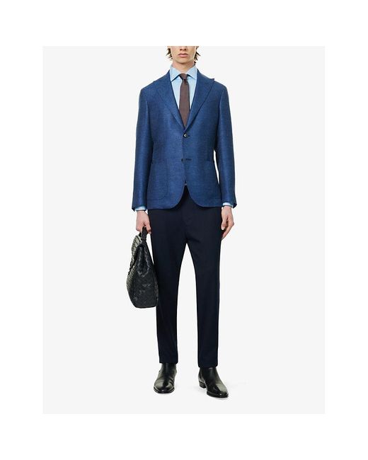 Corneliani Blue Single-breasted Regular-fit Wool, Silk And Linen-blend Blazer for men