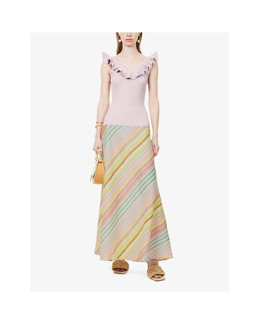Zimmermann Yellow Stripe Halliday Striped Linen Maxi Skirt
