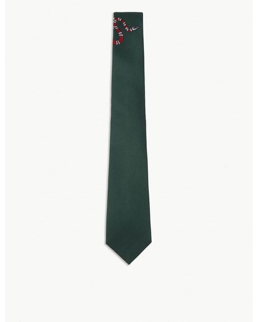 Gucci Green Solid Snake Twill-silk Tie for men