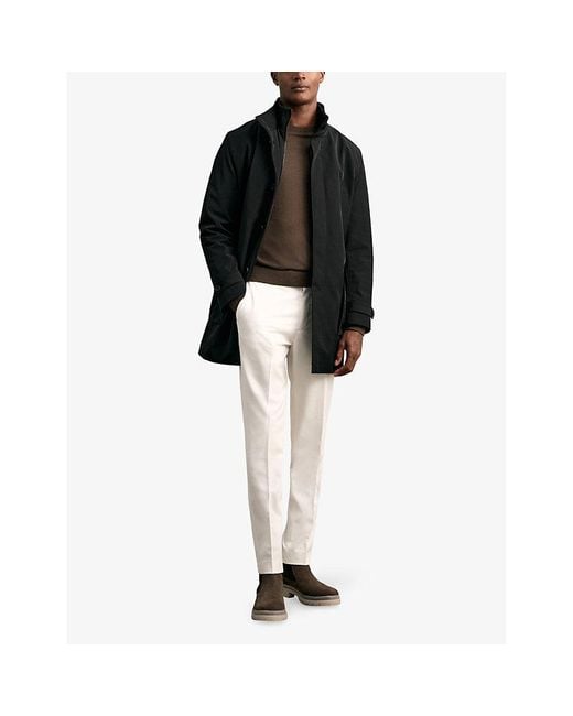 Reiss Black Player Hybrid Removable Funnel-Neck Woven Overcoat for men