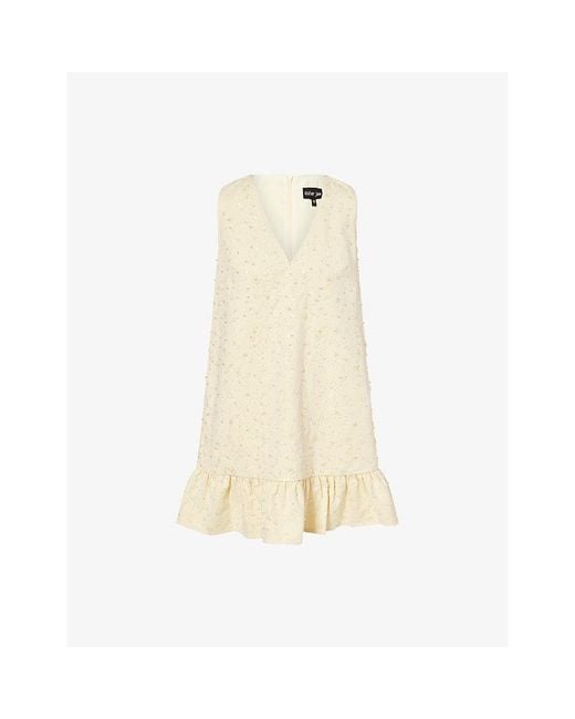 Sister Jane Natural Lemon Zest Embellished Woven Mini Dress