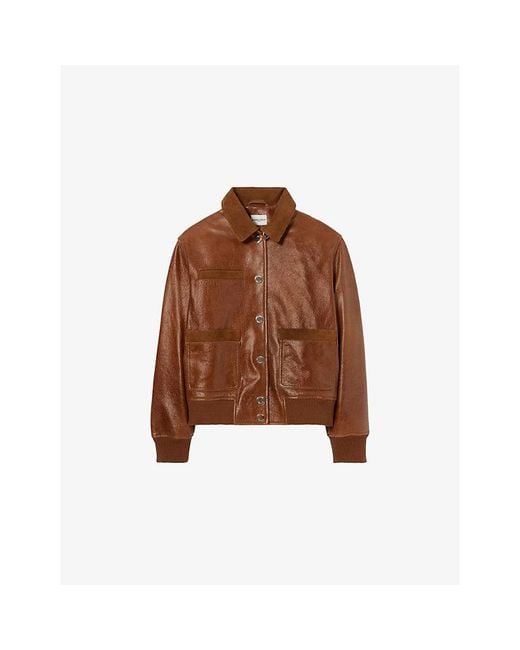 Claudie Pierlot Brown Relaxed-Fit Side-Pocket Leather Jacket
