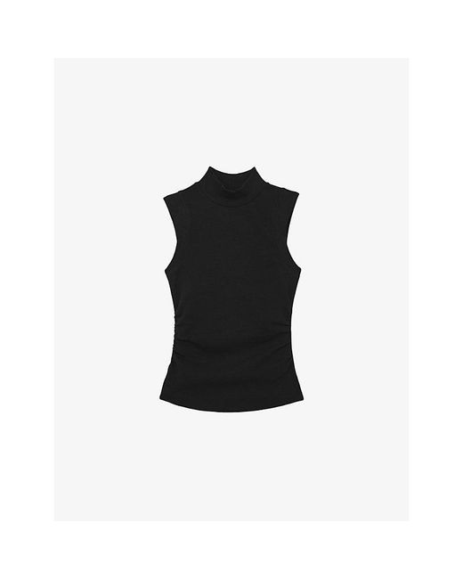Reiss Black Simone High-Neck Stretch-Cotton Vest