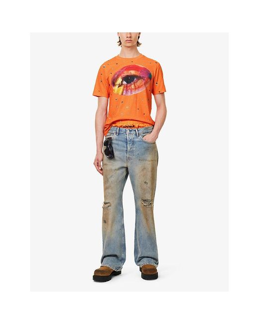 Acne Orange Graphic-print Cotton-jersey T-shirt for men