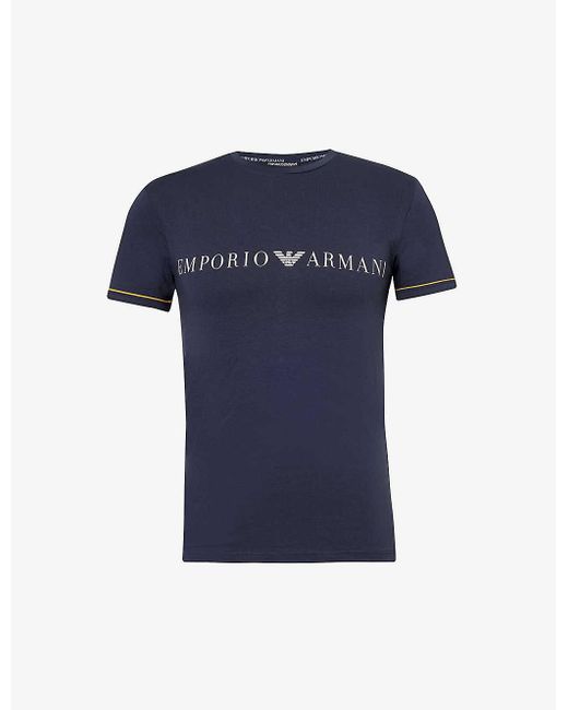 Emporio Armani Blue Brand-print Short-sleeve Stretch-cotton Pyjama T-shirt X for men