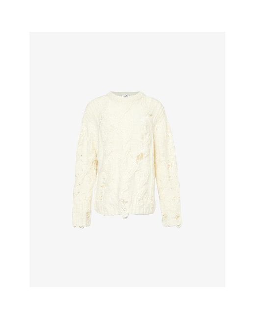 Acne White Kolda Cable-knit Relaxed-fit Wool Jumper