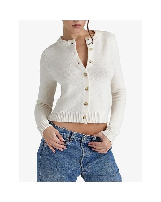 House Of Cb White Round-Neck Cashmere And Merino Wool-Blend Cardigan
