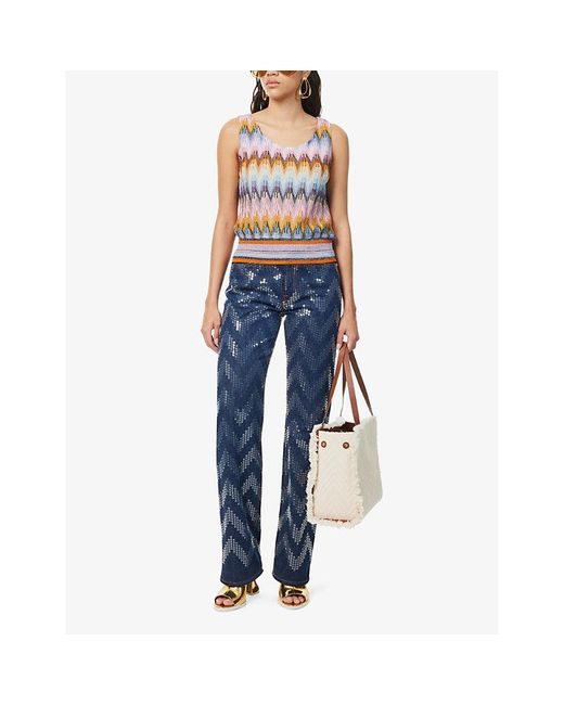 Missoni Multicolor Yellow Blue Pink Chevron-pattern Metallic Knitted Top