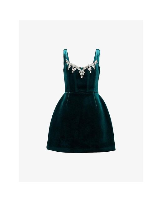 Nadine Merabi Black Blair Jewel-Embellished Velvet Mini Dress