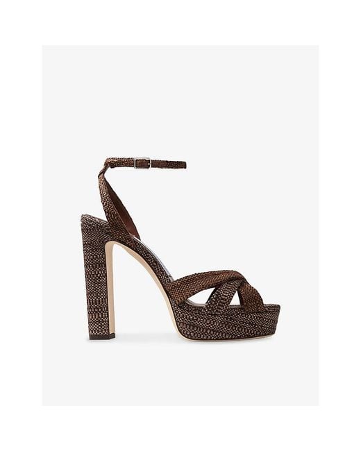 Jimmy Choo White Kove 120 Raffia Platform Sandals