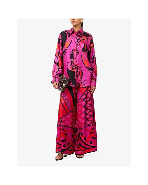 Emilio Pucci Pink Long-Sleeve Printed Satin Shirt